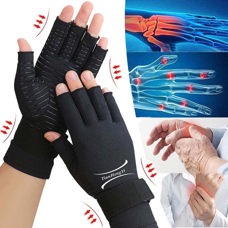 [Australia] - 2 Pairs Copper Arthritis Gloves for Women, Fingerless Compression Gloves for Men with Adjustable Wrist Strap, Copper Infused Hand Gloves for Carpal Tunnel, Tendonitis, Relieve Pain (Small/Medium) Small/Medium 