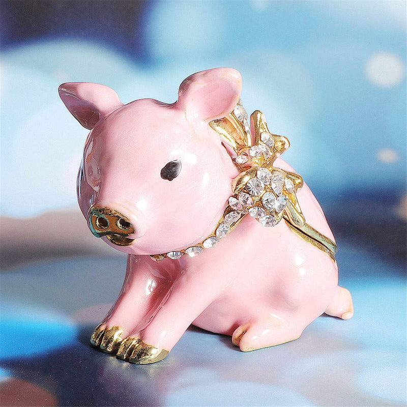 [Australia] - Waltz&F Handcrafted Pewter Trinket Box Jeweled New Lovely Pig Jewelry Box pink 