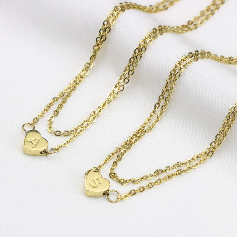 [Australia] - Joycuff Initial Anklets for Women Her 18K Gold Plated Cute Dainty Delicate Tiny Two Layer Stainless Steel Heart Charm Anklet Bracelet Personalized Handmade Engraved Alphabet Letter Beach Jewelry A 