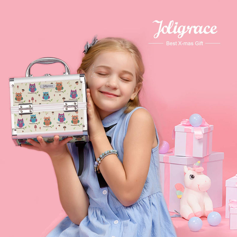 [Australia] - Joligrace Girls Makeup Box with Mirror Cosmetic Case Jewelry Organiser Light Weight Lockable with Keys, Size: 19.5x15x16cm, Funny Owl 