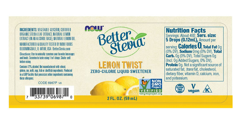 [Australia] - NOW Foods, Better Stevia Liquid, Lemon Twist, Zero-Calorie Liquid Sweetener, Low Glycemic Impact, Certified Non-GMO, 2-Ounce 