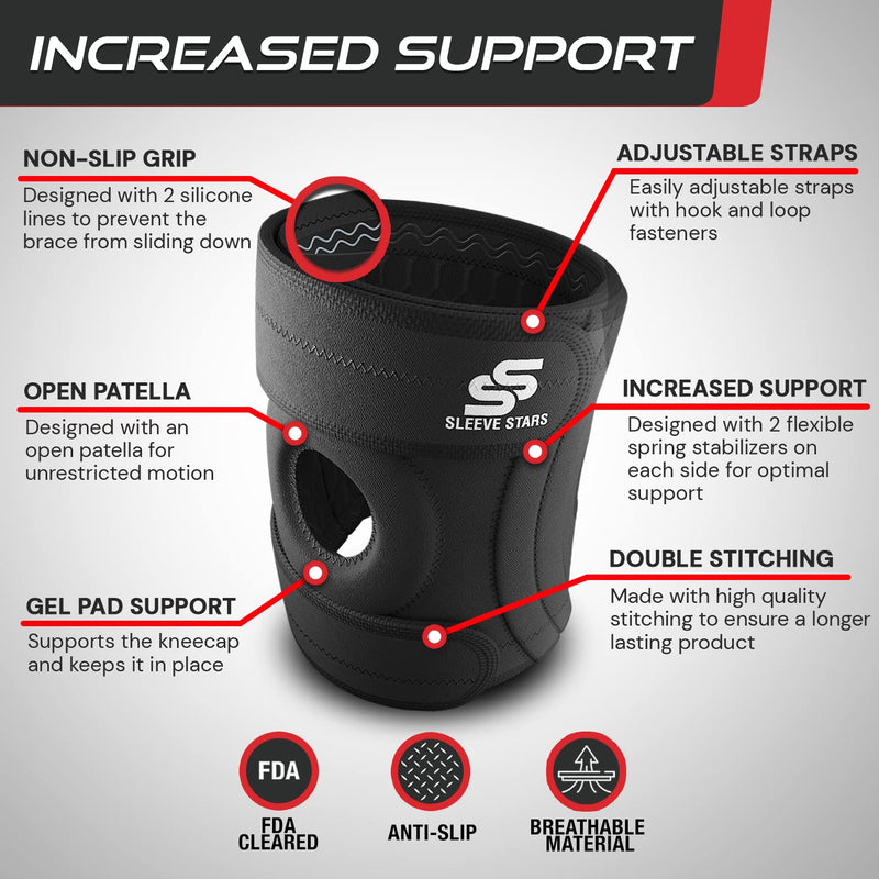 [Australia] - Sleeve Stars Knee Brace & Knee Support for Women & Men, Knee Braces for Knee Pain, Knee Protection Exercise for Working Out, LCL, MCL, ACL, Meniscus Tear, Patellar Tendon Stabilizer Knee Compression (S-3XL) S/M/L: 12"-21" 