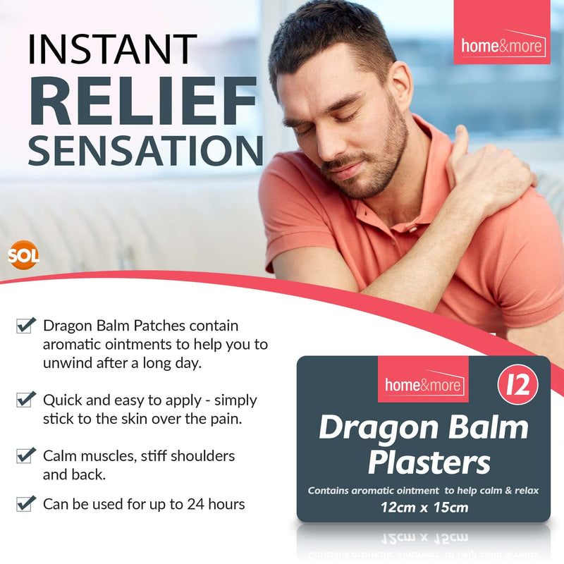[Australia] - 12pk Dragon Balm Plasters | 12 x 15cm Adhesive Heat Patches to Soothe Back Pain, Neck, Shoulder, & Muscle Pain Patches | Knee Patches for Arthritis | Topical Knee Patches Self Adhesive Heat Patch 