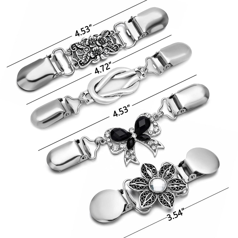 [Australia] - MJartoria 3PCS Tie Up Sweater Clip and Scarf Clip Set, Vintage Dress Clips Back Cinch Clip for Clothing, Shawl Clasps, Ladies Dress Chain Cardigan for Women Bow+Carved Flower-4PCS 