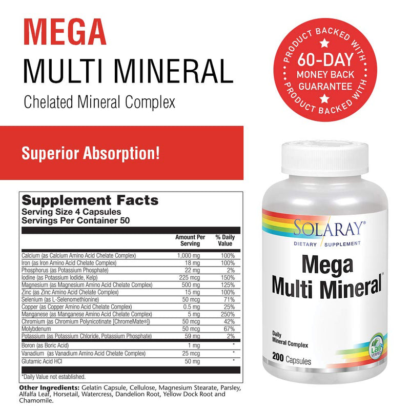 [Australia] - Solaray Mega Multi Mineral | 200 Capsules 200 Count (Pack of 1) 
