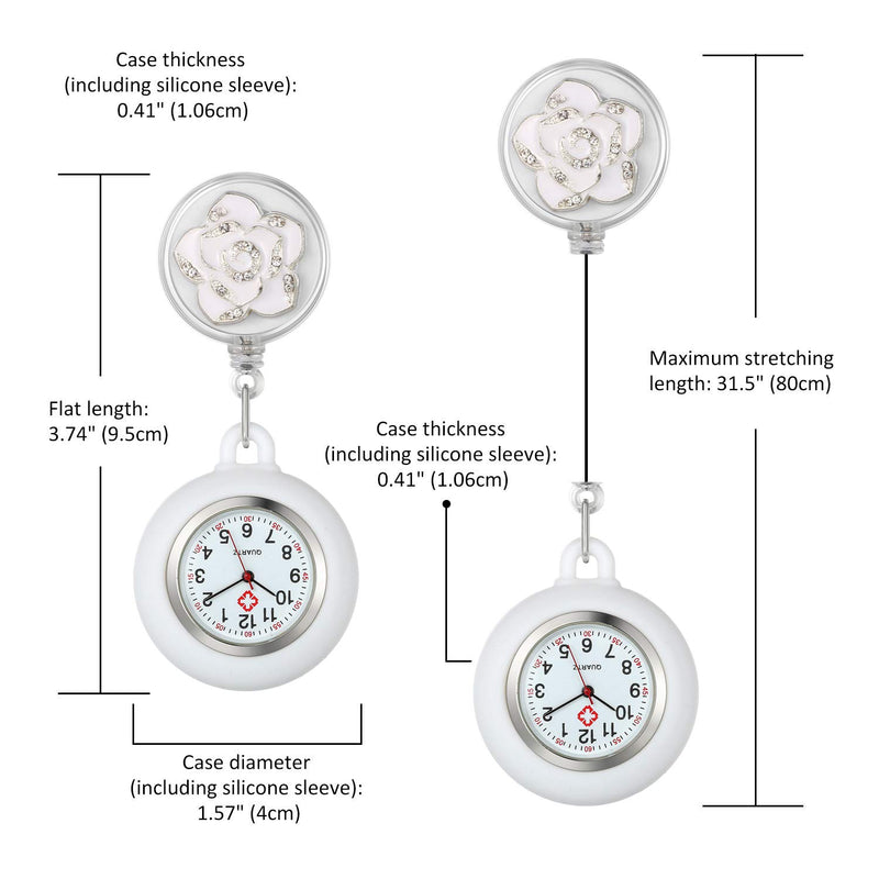 [Australia] - 1-3 Pack Retractable Nurse Watch with Second Hand for Women Clip on Lapel Hanging Nurses Watch Badge Stethoscope for Nurses Fob Pocket Watch with Silicone Cover white 