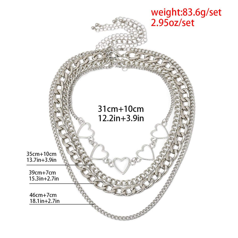 [Australia] - MGGFBLEY Egirl Jewelry Egirl Lock Chain Necklace Statement Lock Key Pendant Necklace Silver Set Eboy Long Multilayer Chains Punk Choker #01 Heart Lock + Heart Chain Necklace (7 Layer) 