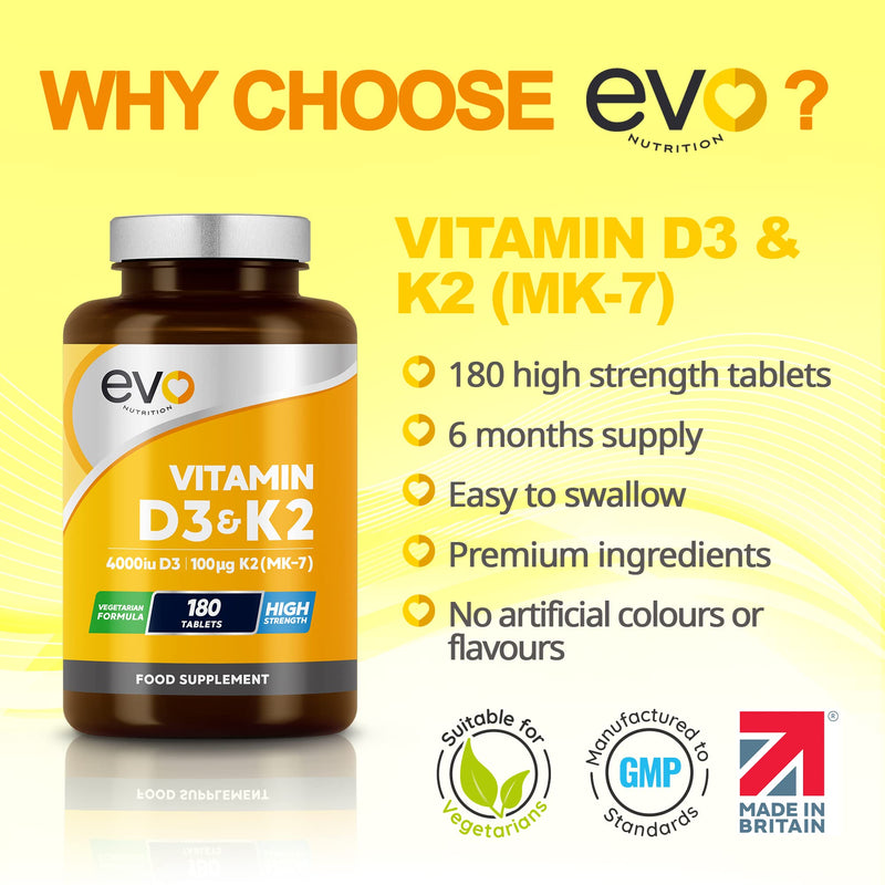[Australia] - Vitamin D3 4000iu & Vitamin K2 100ug (MK7) - 180 Vitamin D3 K2 Vegetarian Tablets - 6 Month Supply - High Strength D3 and K2 Vitamin - Vitamin D K2 Supplement - Made in The UK 