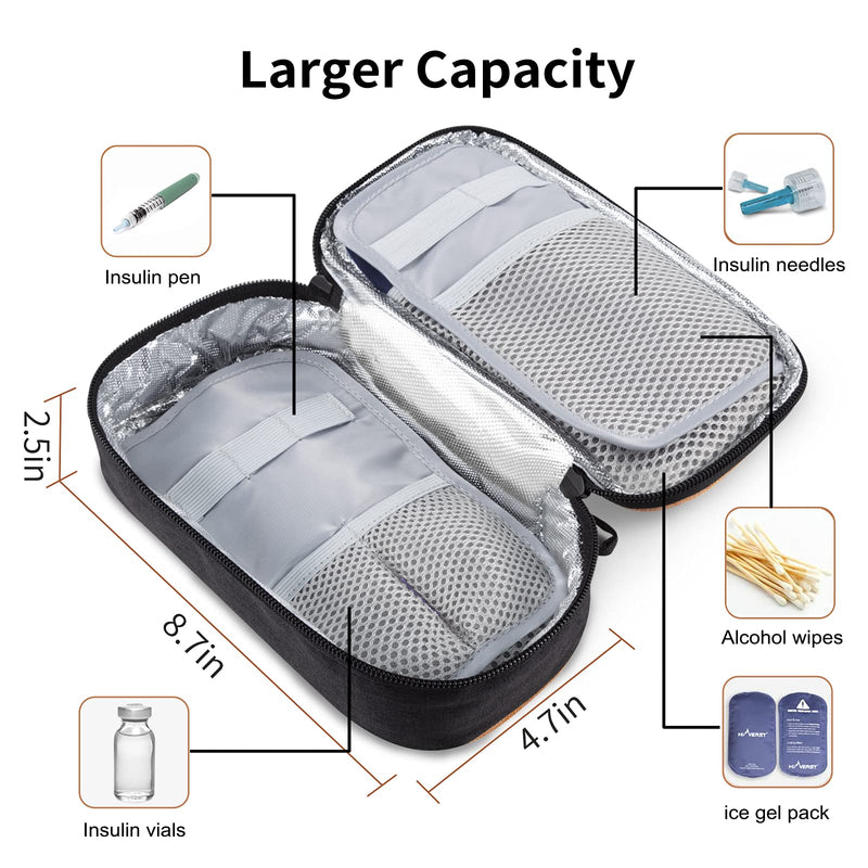 [Australia] - Insulin Travel Cooler Bag, with 2 Ice Packs (2022 Larger Design) Insulated Diabetic Organizer Medicine Case (X-Large) Black 