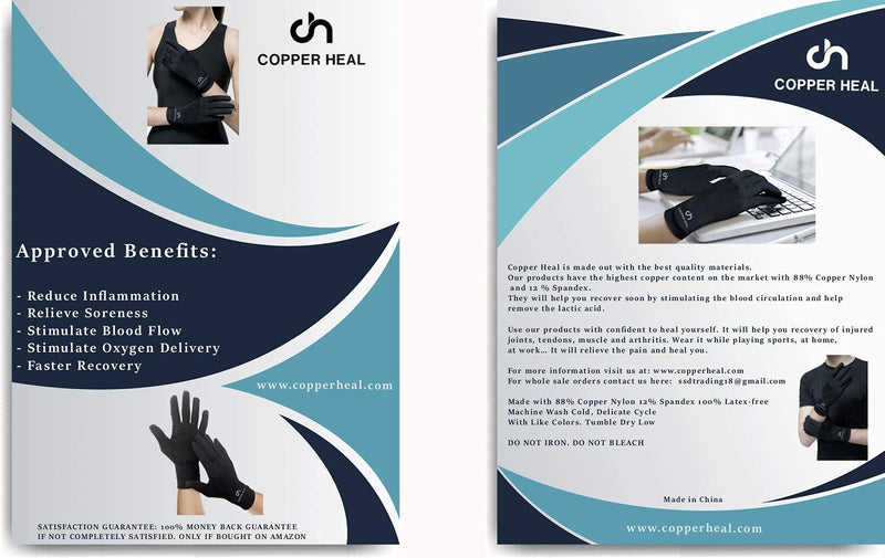 [Australia] - COPPER HEAL Arthritis Compression Full Gloves Rheumatoid Carpal Tunnel Glove Pains Hands Support finger joint L 