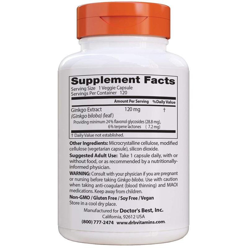 [Australia] - Doctor's Best Extra Strength Ginkgo, Non-GMO, Gluten Free, Vegan, Soy Free, Promotes Mental Function and Memory, 120 mg, 120 Count (Pack of 1) 
