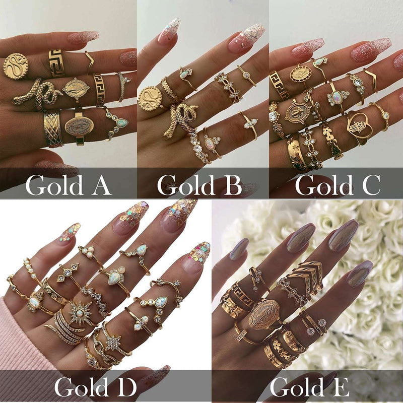 [Australia] - Bufenia Boho Gold Rings Set for Women and Teen Girls Snake Joint Knuckle Rings Set Carved Finger Rings (Gold E) Gold E 