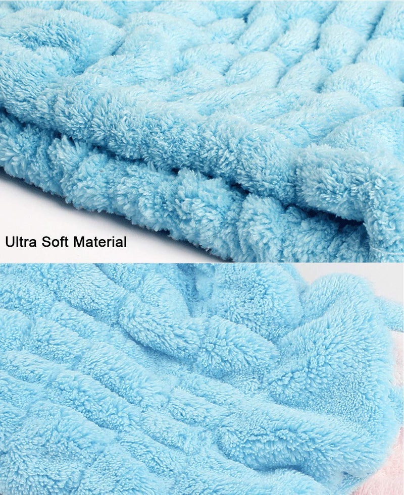 [Australia] - 2Pcs Microfiber Hair Drying Towels, Cute Bath Towel Wrap, Ultra Soft Absorbent Hair Dry Hat Cap, Quick Drying Bath Cap for Women Adults or Kids Girls Blue & Pink 