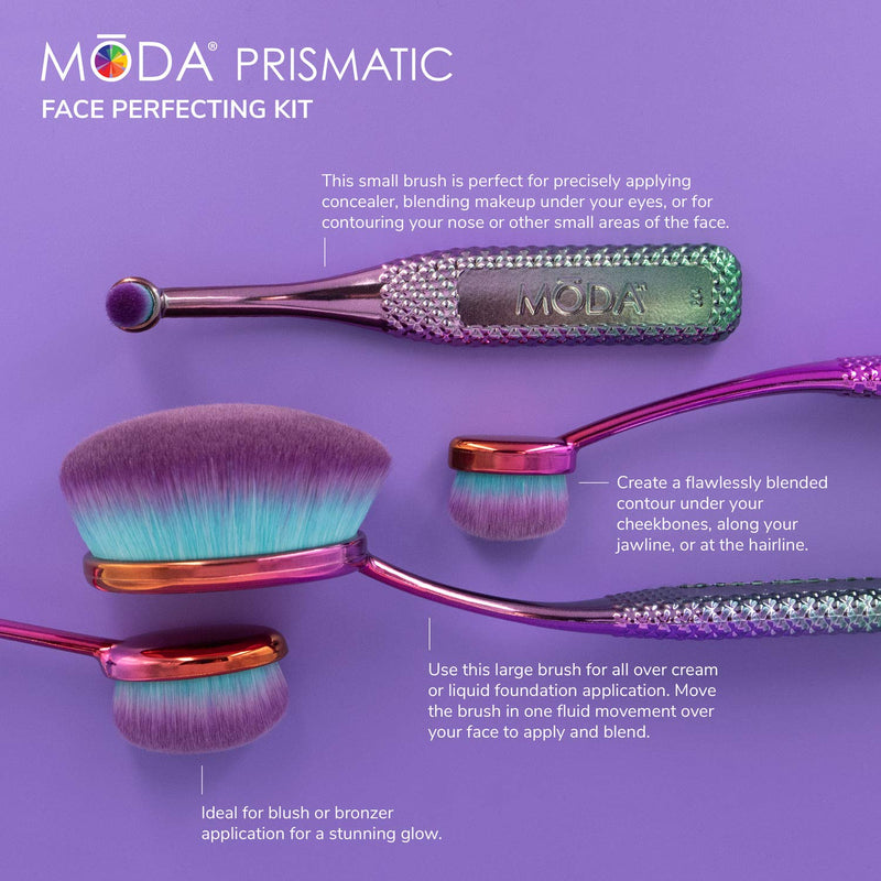 [Australia] - MODA Full Size Face Perfecting 4pc Oval Makeup Brush Set, Includes - Foundation, Contour, Detail Contour, and Concealer Brushes (Prismatic) Prismatic 