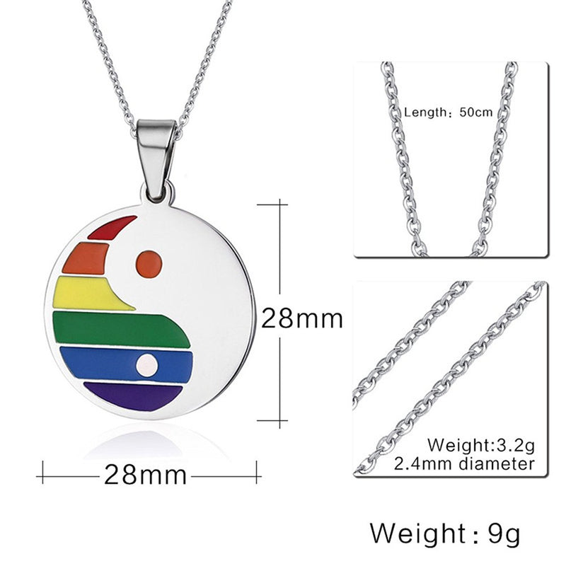 [Australia] - Stainless Steel Rainbow Round Yin Yang Pendant Necklace for Gay & Lesbian Pride, Free Chain 22 inch 