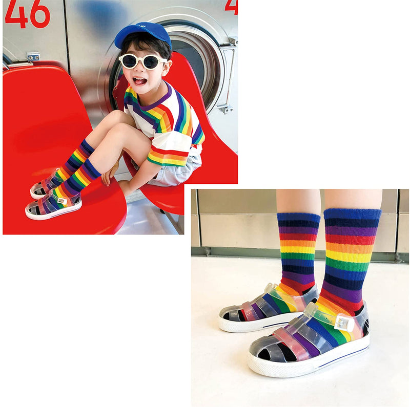 [Australia] - Xiyadun Unisex Toddler And Kids Striped Rainbow Crew Socks Colorful Cotton Socks Packs 1-3T Assorted 4 Pack 