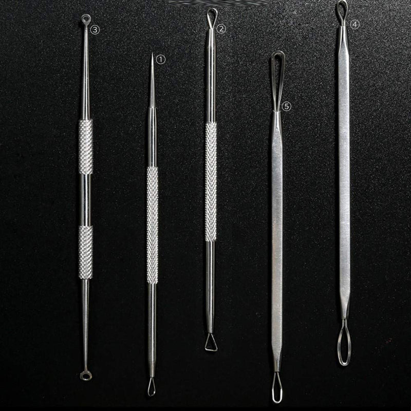 [Australia] - 5-in-1 Blackhead Remover Popper Tool Kit with Metal Case, Anti-Allergic Surgical Stainless Steel Needle Comedone Pimple Acne Extractor Whitehead Zit Popping Removal Tool Treatment for Nose Face Skin 