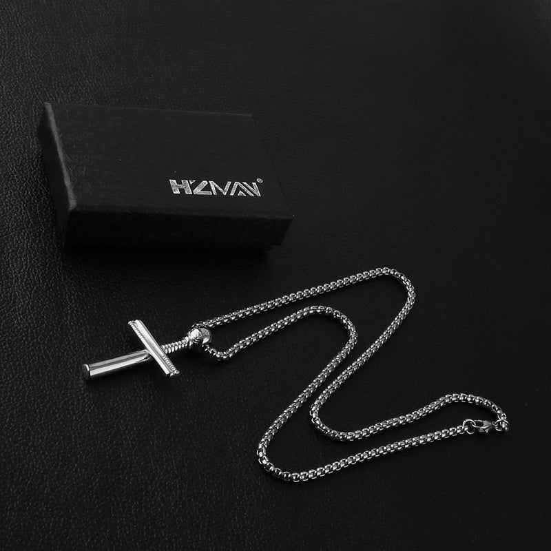 [Australia] - HZMAN Baseball Cross Sports Pendant Stainless Steel Baseball Bat Cross Necklace, Large and Small Silver - PH 4:13 