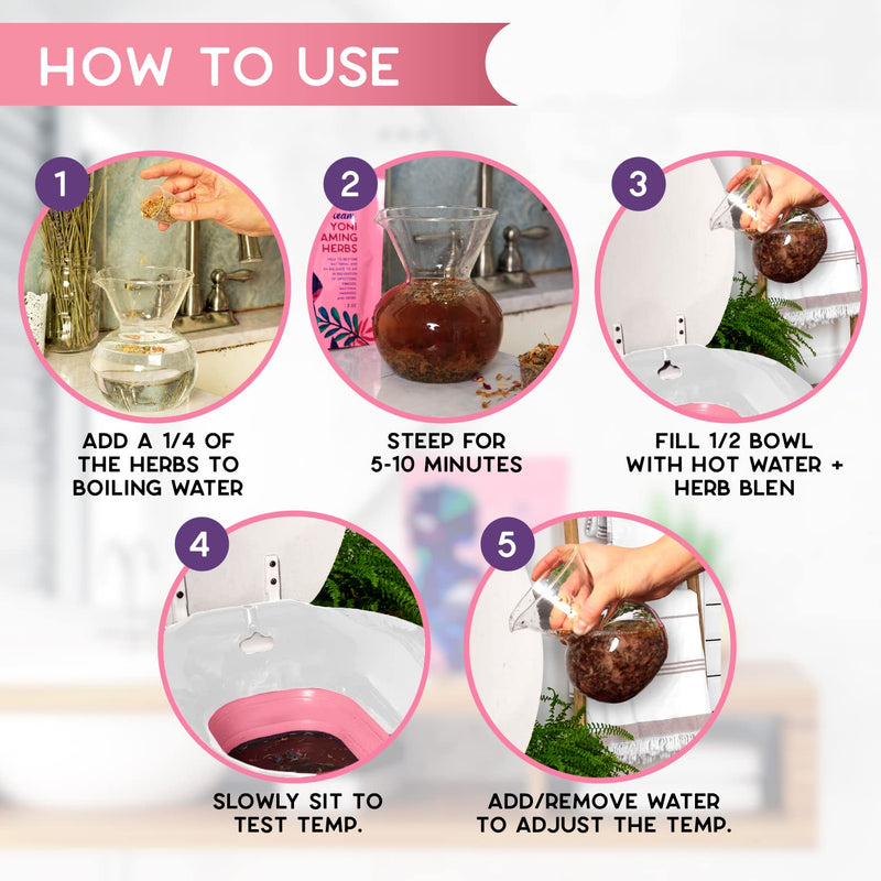 [Australia] - Peach Care Collapsible Sitz Bath Seat & Yoni Steam Herbs- for Over The Toilet Seat, Vaginal Bowl Steamer for Hemorrhoids, Postpartum Care & Perineal Soaking ( Pink ) Pink + White 