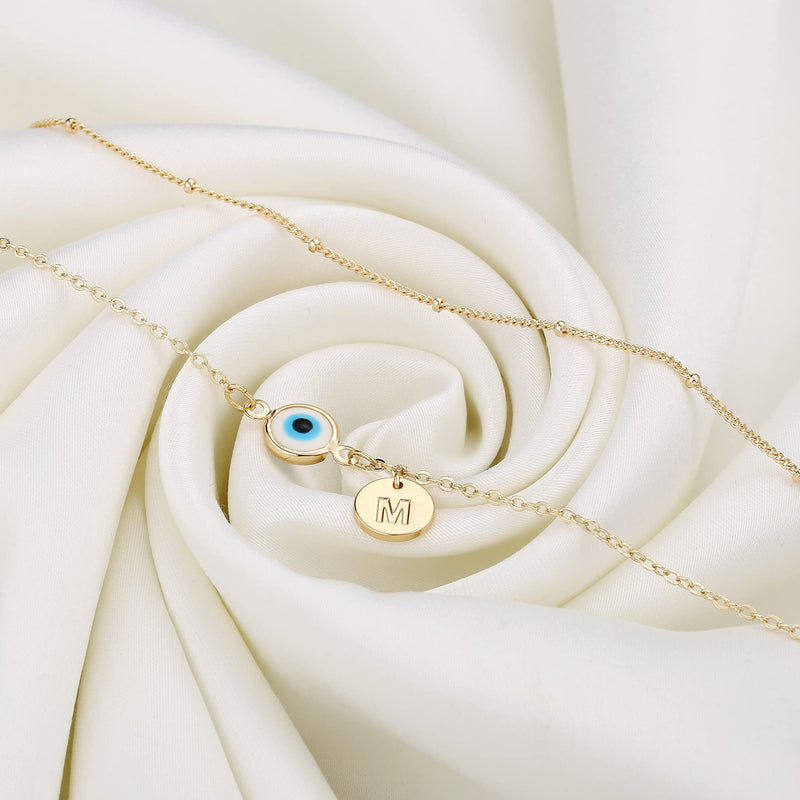 [Australia] - Yoosteel Evil Eye Ankle Bracelets for Women, 14K Gold Plated Dainty Disc Letter Initial Ankle Bracelets Layered Anklet Evil Eye Ankle Bracelets for Women Beach Jewelry Gifts A 