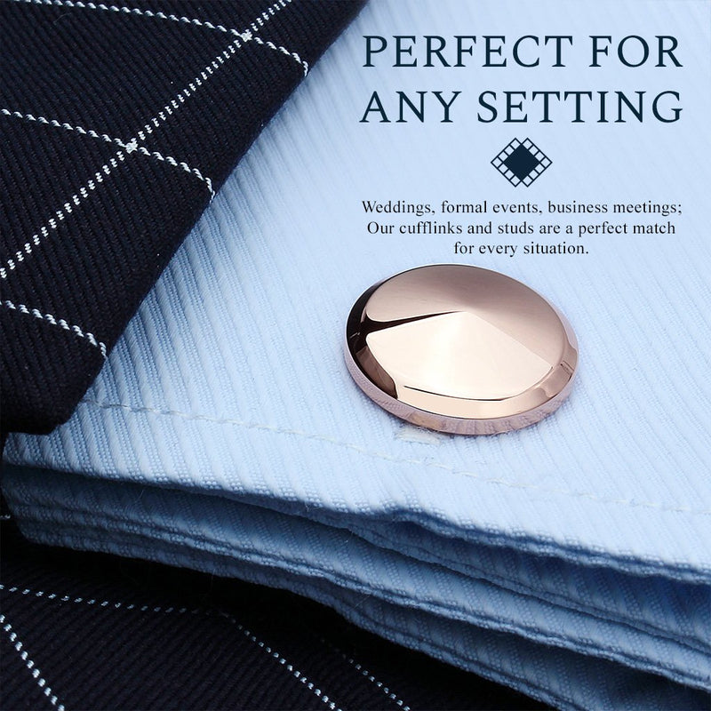 [Australia] - HAWSON Cufflink and Studs Tuxedo Set Rose Gold Silver Black and Gold Color with Platinum Finish Two Cufflinks with Six Shirt Studs in Stylish Velvet Gift Bag 