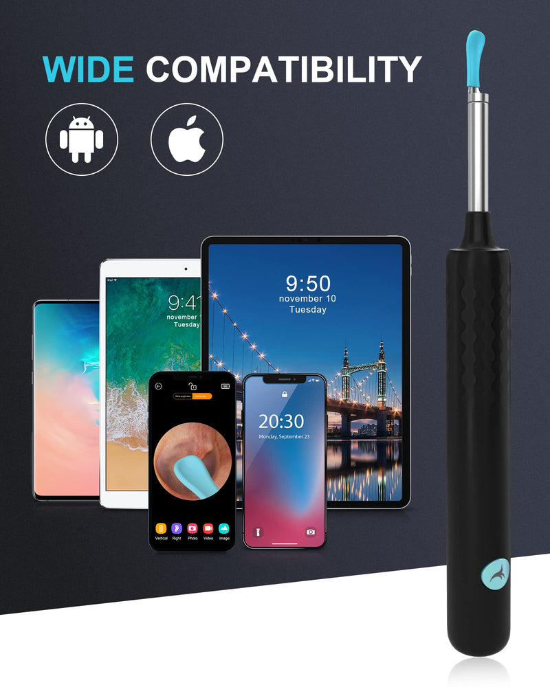 [Australia] - DJROLL Ear Wax Removal Endoscope, Earwax Remover Tool, Ear Camera,1080P FHD Wireless Ear Otoscope with 6 LED Lights,Ear Scope with Ear Wax Cleaner Tool for iPhone, iPad & Android Smart Phones (Black) Black 