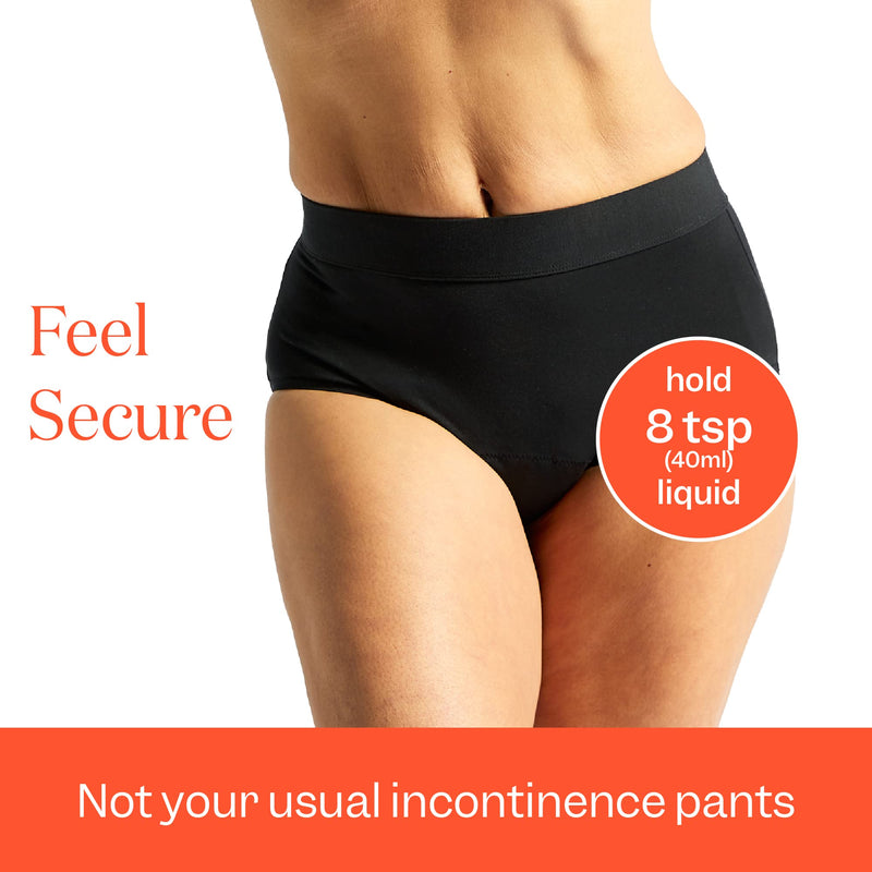 [Australia] - Jude, UK Women Size 12, High Waisted Full Brief Leak-Free Pants, No-Show, Unique 3-Layer Gusset Incontinence Pants for Women, Machine Washable UK 12 