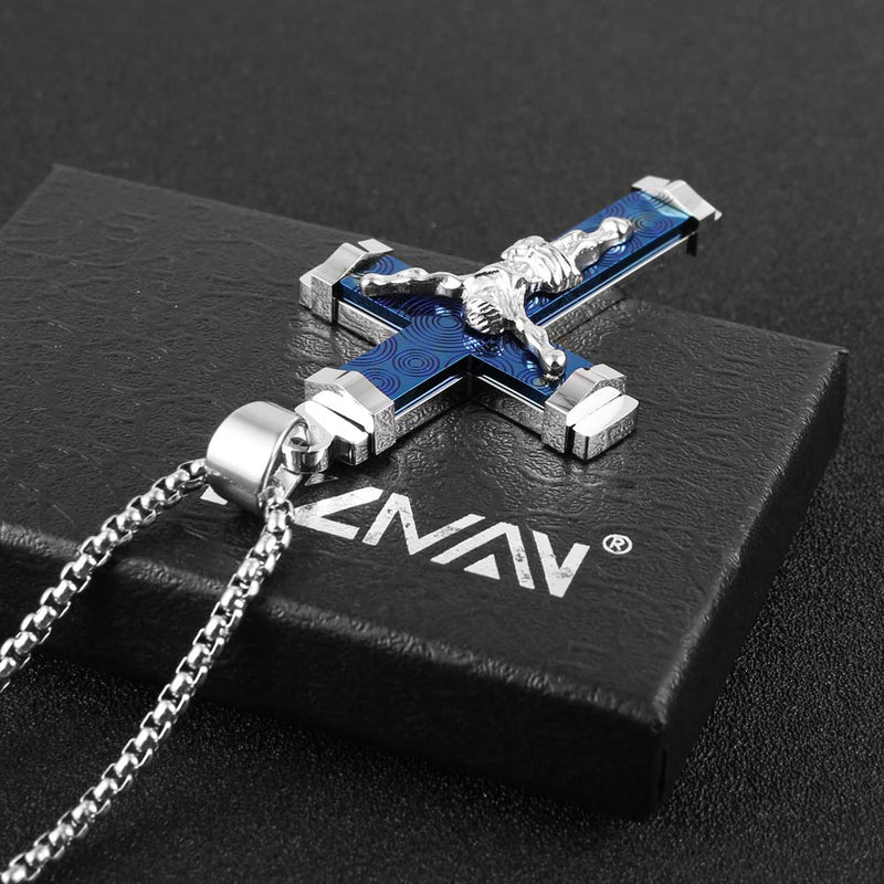 [Australia] - HZMAN Crucifix Stainless Steel Jewelry Jesus Cross Pendant Gold Silver Black Necklace Gift Blue 