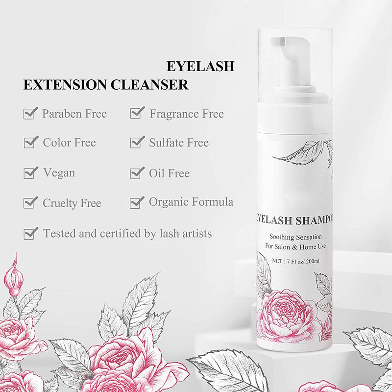 [Australia] - Eyelash Extension Shampoo & Brush + Mascara Wand,Eyelash Shampoo Foaming Cleanser for Professional Salon and Home Care,Wash for Extensions and Natural Lashes, Nourishing FormulaÔºà200ml/7fl.ozÔºâ 