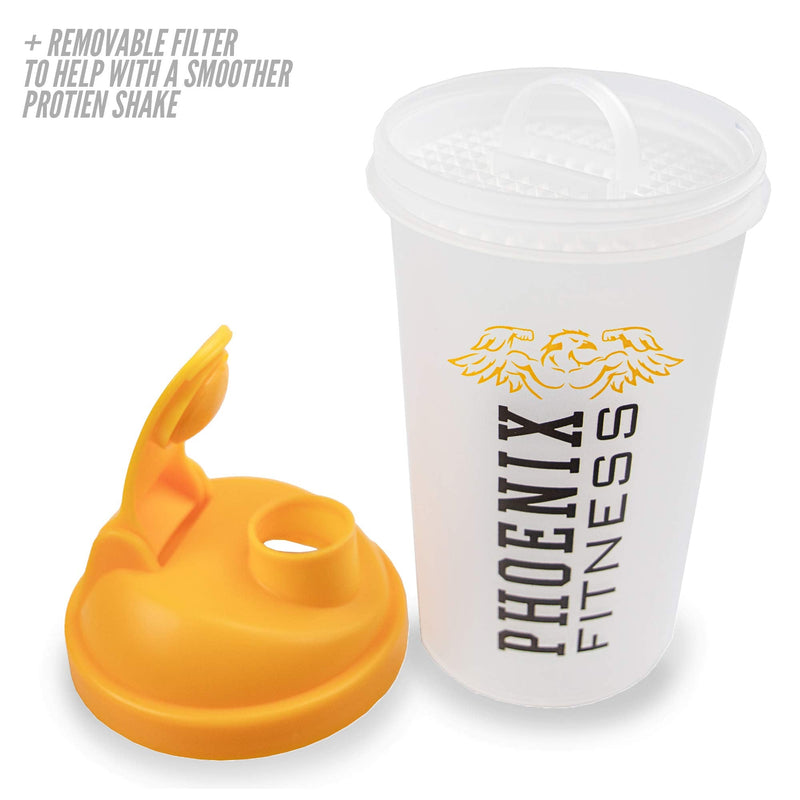[Australia] - Phoenix Fitness Protein Shaker Bottle - 500ml BPA Easy Clean Drinks Bottle - Protein Bottle with Measurement Markings, Filter and Screw Top Lid 