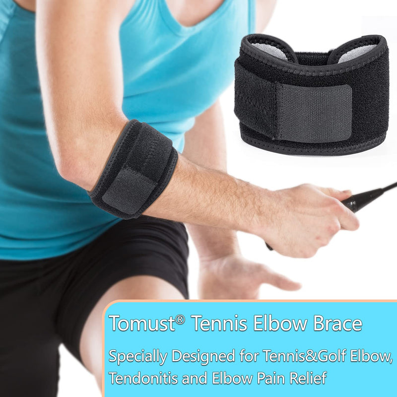 [Australia] - TOMUST Tennis Elbow Brace - Adjustable Forearm Support Band with Gel Compression Pad, Elbow Strap for Bursitis, Golfers, Tendinitis, Effective Pain Relief, Sports - Both Men, Women (Single) S/M 