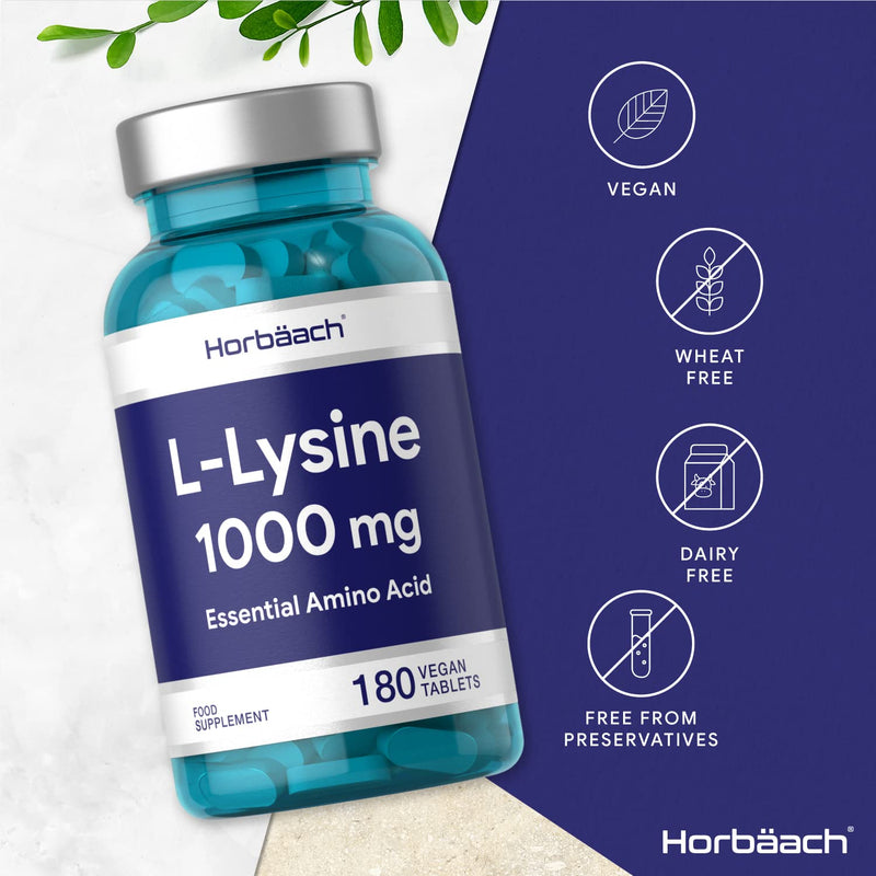 [Australia] - L-Lysine 1000mg | 180 Tablets | Cold Sore Treatment, Essential Amino Acid | Premium Supplement | Vegan & Vegetarian | Non-GMO, Gluten Free Supplement | No Artificial Preservatives 