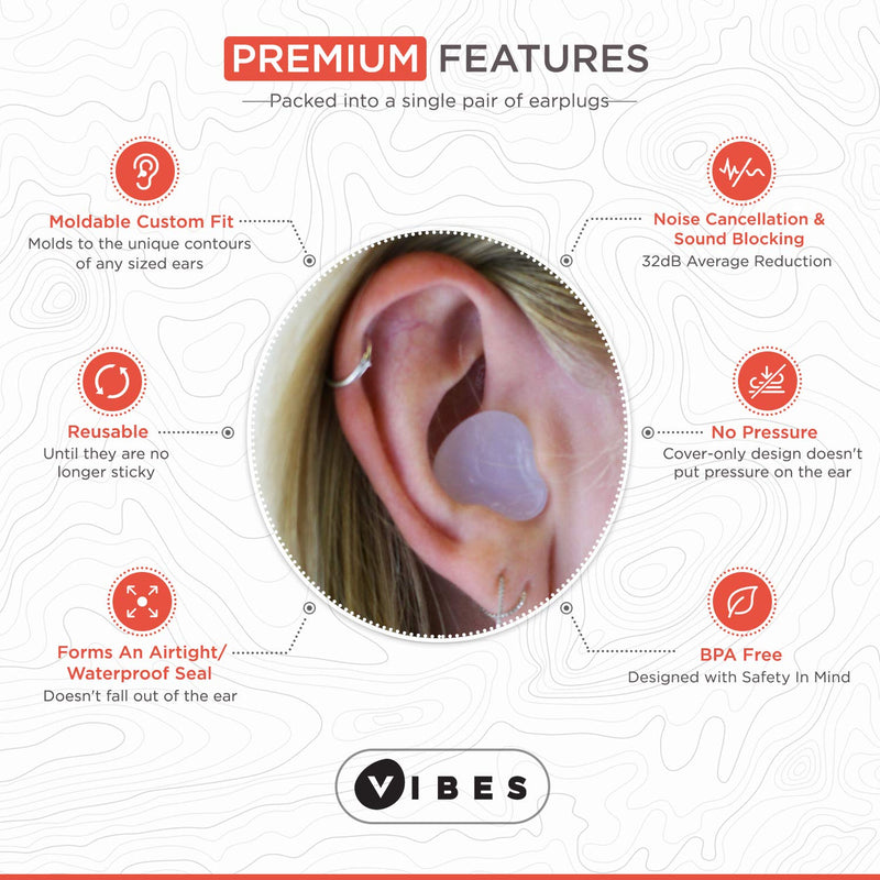 [Australia] - Silicone Ear Plugs - 6 Pairs Vibes Reusable Earplugs For Sleep, Custom Waterproof Moldable Gel, 32 dB Best Sound Blocking Earplug, Noise Reduction in Sleeping, Travel, Swimming, Studying, Construction 