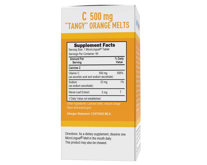 [Australia] - Superior Source Vitamin C 500 mg Sublingual Tablets - Buffered VIT C Tangy Orange Melts - Immune System Booster, Energy Vitamins - 90 Count 