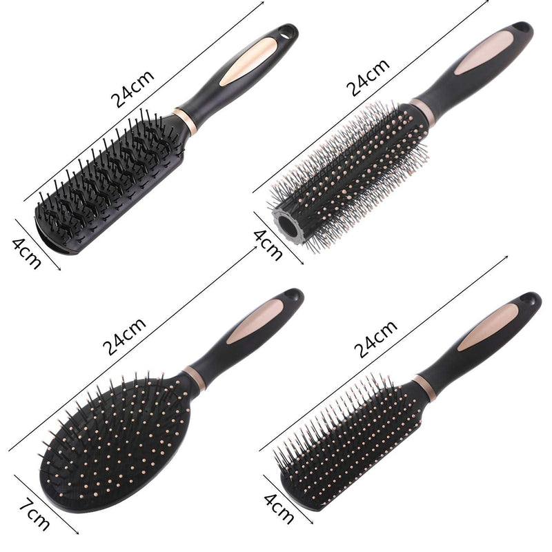 [Australia] - Pack of 4 Hair Brush Set Anti Static Massage Oval Comb Round Hair Brush Vent Hair Brush Detangling Brush Paddle Brush for Women Men Kid All Wet or Dry Hair's Detangle, Massage, Add Shine 