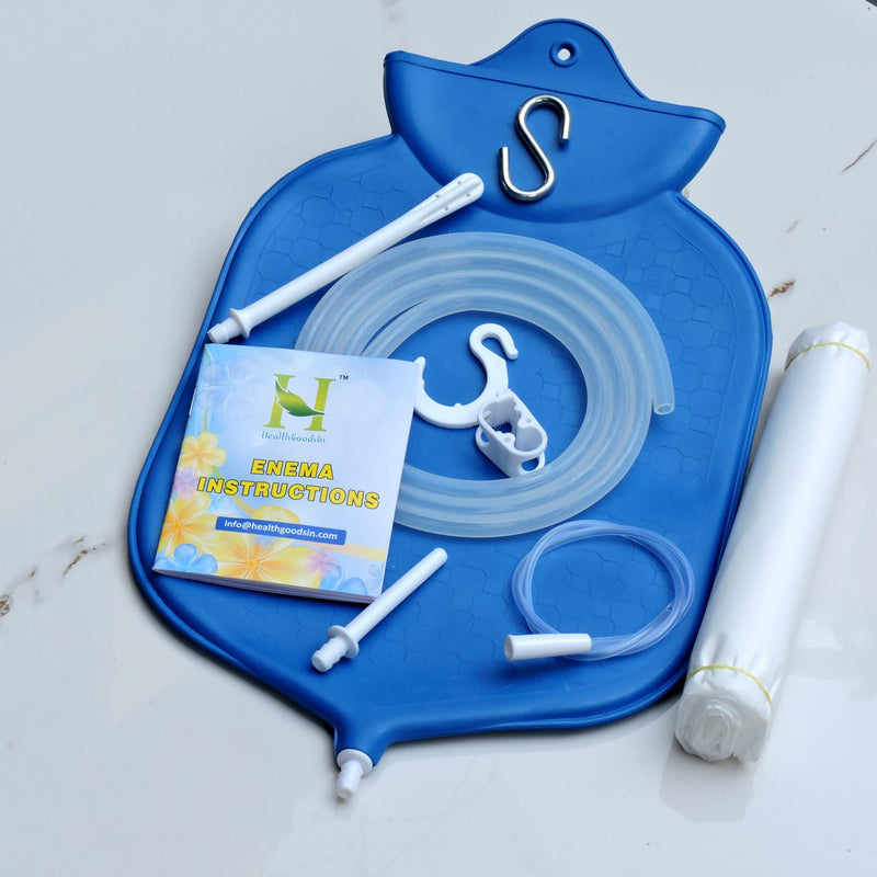 [Australia] - HealthGoodsIn - The Perfect Enema Bag Kit in Blue Color for Colon Cleansing with Platinum Cured Silicone Hose (4 Quart, Open Top) 
