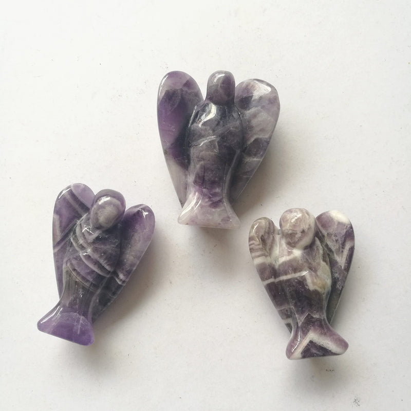 [Australia] - Manekieko Natural Amethyst Healing Crystal Prayer Guardian Angel Statue,48mm Carving Pocket Palm Stone Figurines Decoration Amethyst-a 48mm 