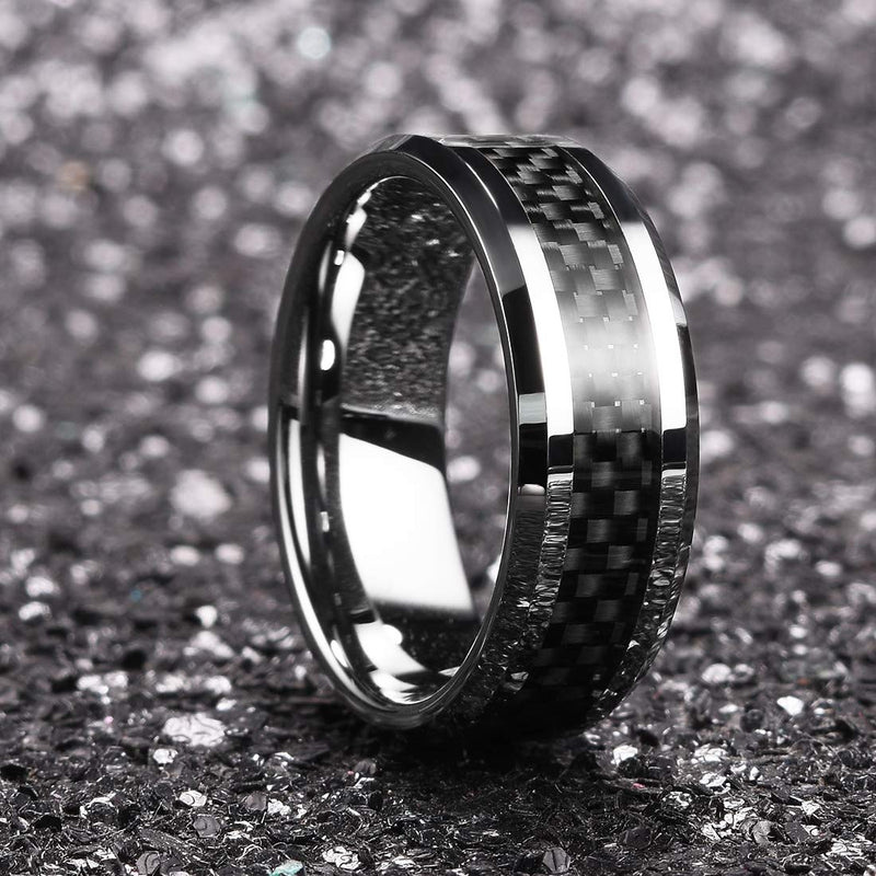 [Australia] - King Will GENTLEMAN 8mm Black/Blue Carbon Fiber Tungsten Carbide Wedding Band Ring Polished Finish Comfort Fit Style 1 7 