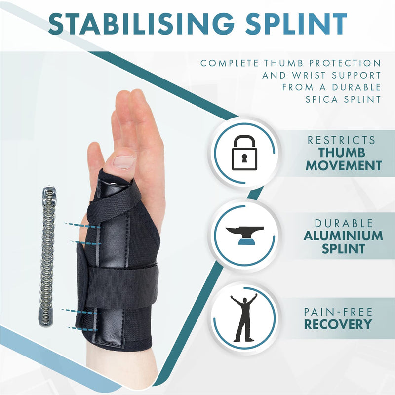 [Australia] - Actesso Elasticated Thumb Support Splint - Ideal for Thumb Pain Relief, Sprains, Tendonitis or Fractures (Black, Large Left) L (Pack of 1) Black 