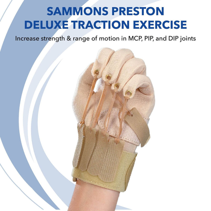 [Australia] - Sammons Preston 72448 Deluxe Traction Exercise Glove with Thumb, Hand and Finger Strengthening Glove for Finger & Thumb Extension, Hand Exerciser for Therapy, Recovery, Rehabilitation, Large/X-Large, Left 