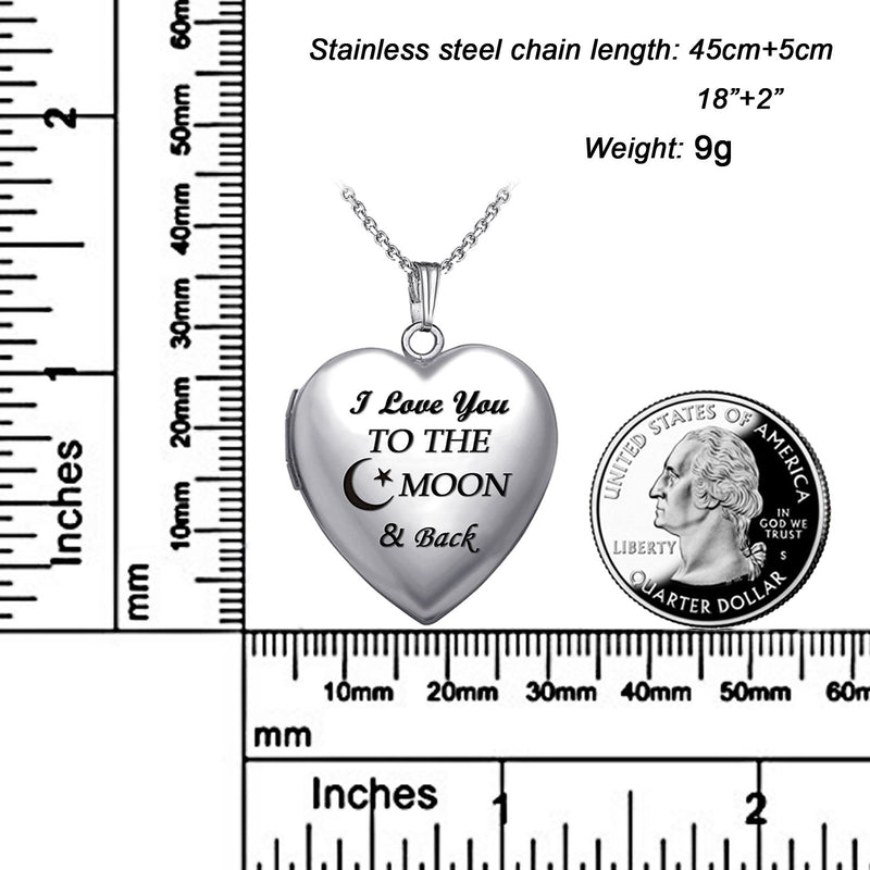 [Australia] - YOUFENG Love Heart Locket Necklace That Holds Pictures Engraved I Love You to The Moon and Back Photo Lockets Moon & Back locket 