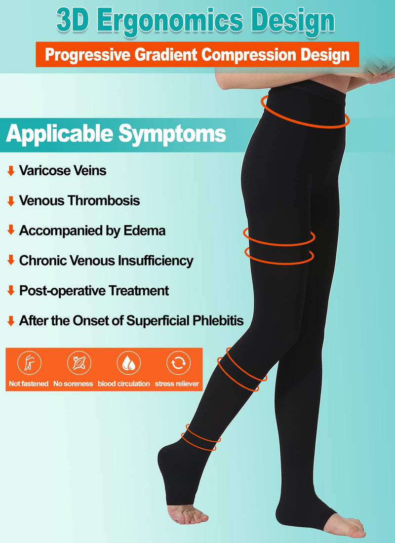 [Australia] - MGANG® Compression Pantyhose, Open Toe, Waist High Compression Stockings Opaque, 15-20 mmHg Pantyhose, Firm Support Hose for Unisex, Edema, Varicose Veins, Swelling, Nursing, Black Large 15-20mmhg Black Open-toe 