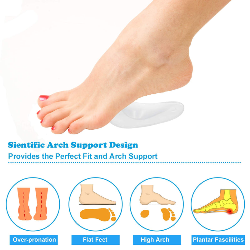 [Australia] - Gel Arch Support Cushions for Men & Women, Shoe Insoles for Flat Feet, Reusable Arch Inserts for Plantar Fasciitis, Adhesive Arch Pad for Relieve Pressure and Feet Pain Clear 