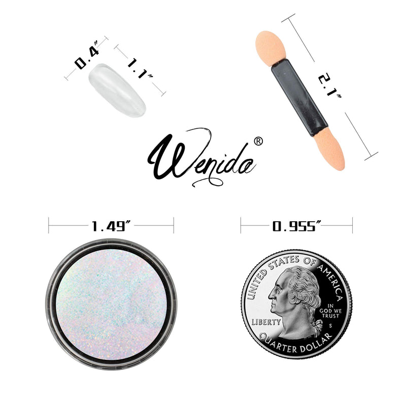 [Australia] - Nail Powder Wenida 1Jar Unicorn Chrome Pearl Aurora Iridescent Shell Synthetic Resin Pigment Manicure Art Decoration With 4pcs Eyeshadow Sticks 8pcs False Nails 1 Jar 