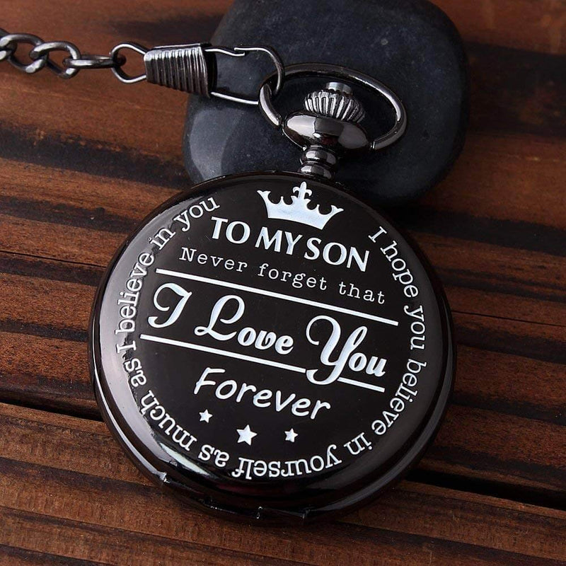 [Australia] - GORBEN Pocket Watches to My Son Forever Gifts for Son from Mom Dad for Christmas Birthday Graduation Black to Son 