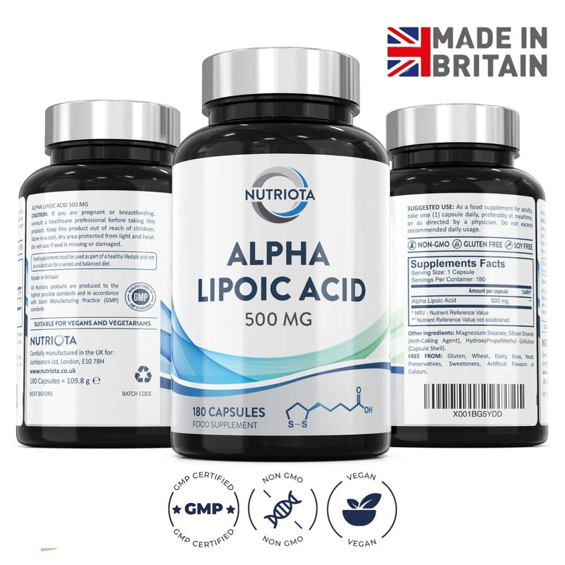 [Australia] - Alpha Lipoic Acid (ALA) 500 mg | 180 High-strength Vegan Capsules | Helps Reduce Inflammation, Control Maintenance of Normal Blood Sugar Levels and Nervous System Health 