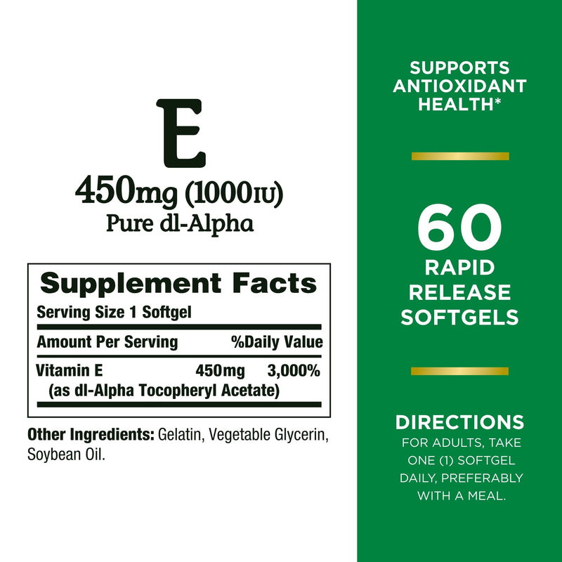 [Australia] - Nature's Bounty Vitamin E Rapid Release Softgels, 450 mg per Serving, 60 Count 