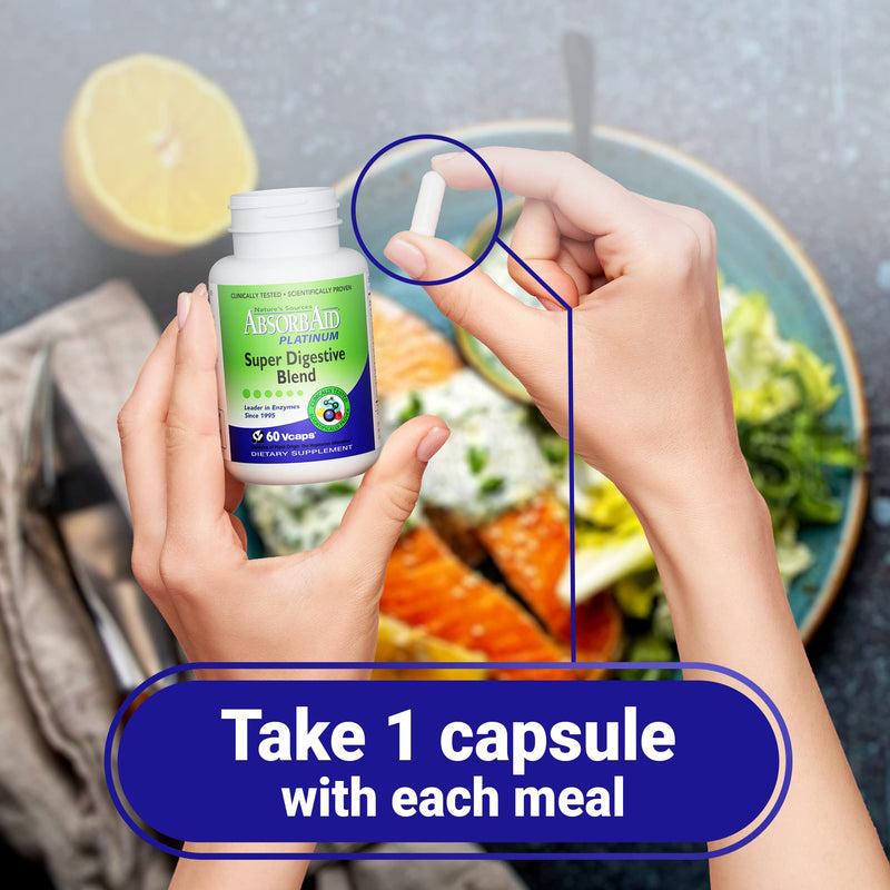 [Australia] - AbsorbAid Platinum Digestive Enzyme Support 60 vCaps, 12 Digestive Enzymes Plus 2 Probiotics for Maximum Relief! 