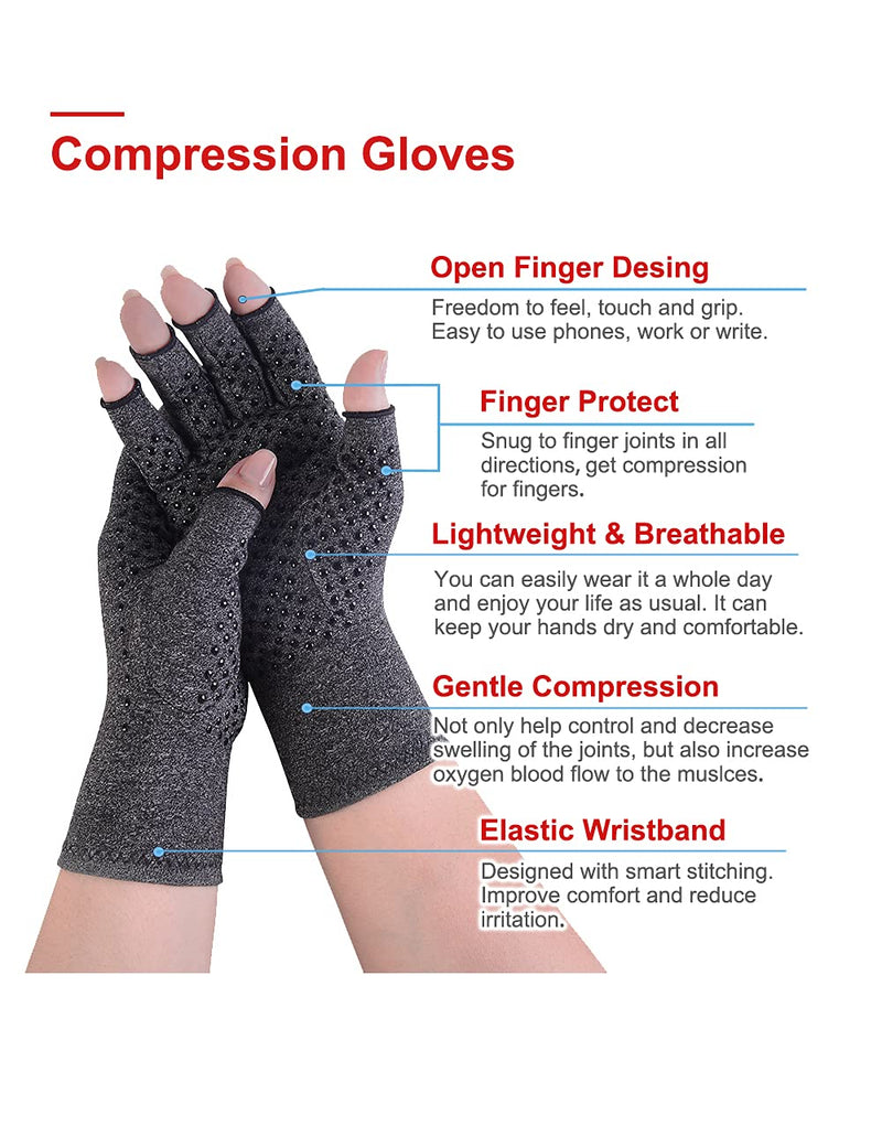 [Australia] - 2 Pairs Arthritis Compression Gloves Fingerless Warm Winter Gloves for Women Men Relieve Symptoms Rheumatoid Osteoarthritis Raynauds Disease Breathable Comfortable Fit Daily Replacement (Black Non Slip, S) Black Non Slip 