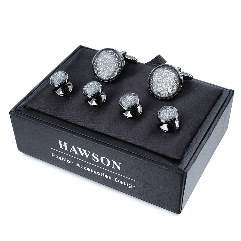 [Australia] - HAWSON Cufflinks and Tuxedo Studs Set for Mens Diamond dust Cufflinks - Business Gift Wedding Party Accessories… cufflinks and studs set Black 